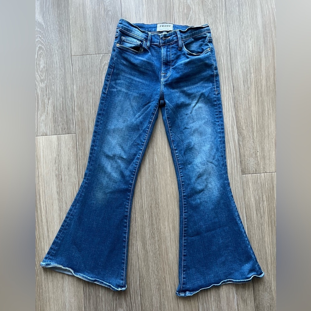 Frame Denim Le Crop Bell Blue Flare Jeans Size 24